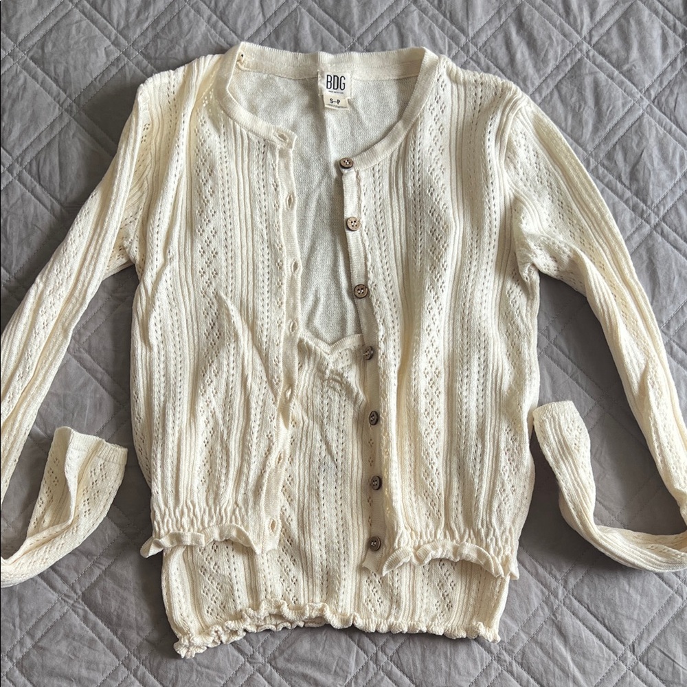 BDG Ivory Lace Button-Up Cardigan